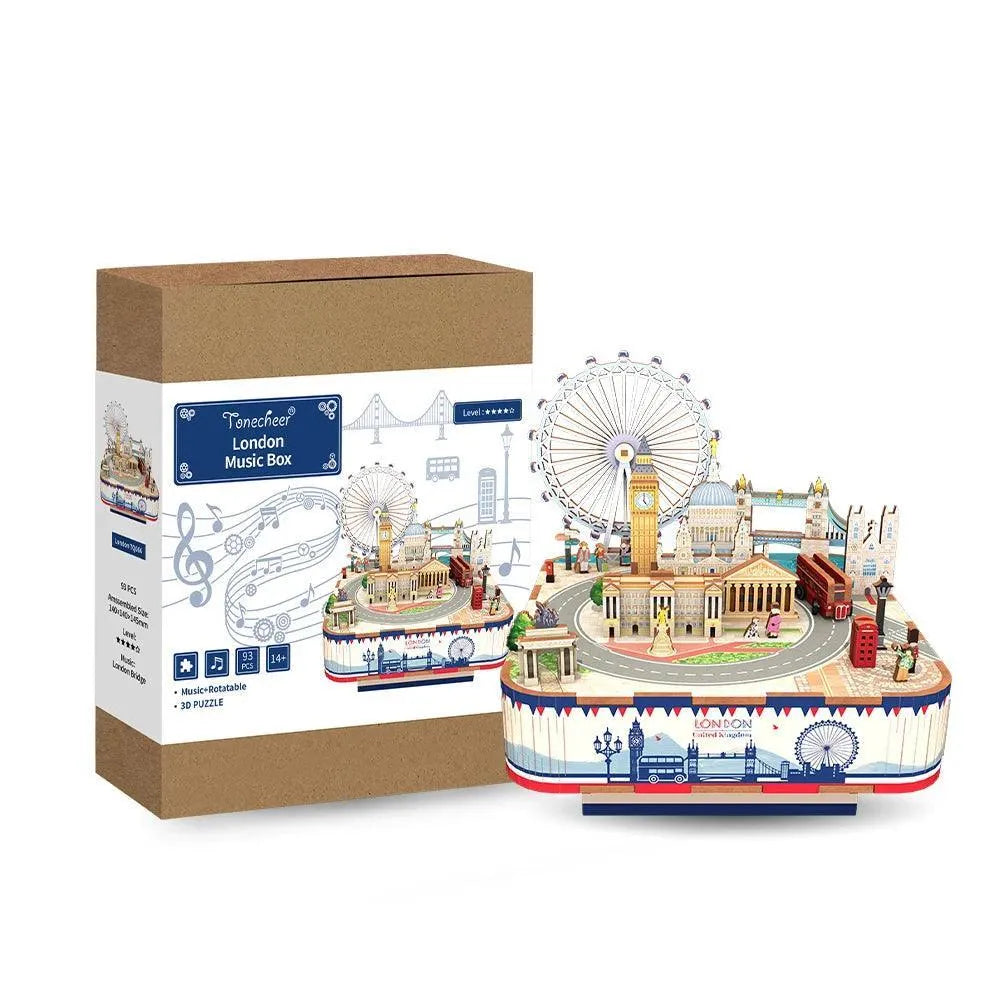 TONECHEER 3D Creative Musical Puzzle DIY Rotating Music Box Kit Londo Tonecheer
