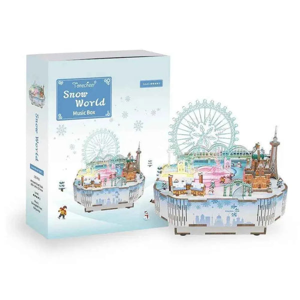 TONECHEER 3D Puzzle DIY Rotating Music Box Kit (Snow World