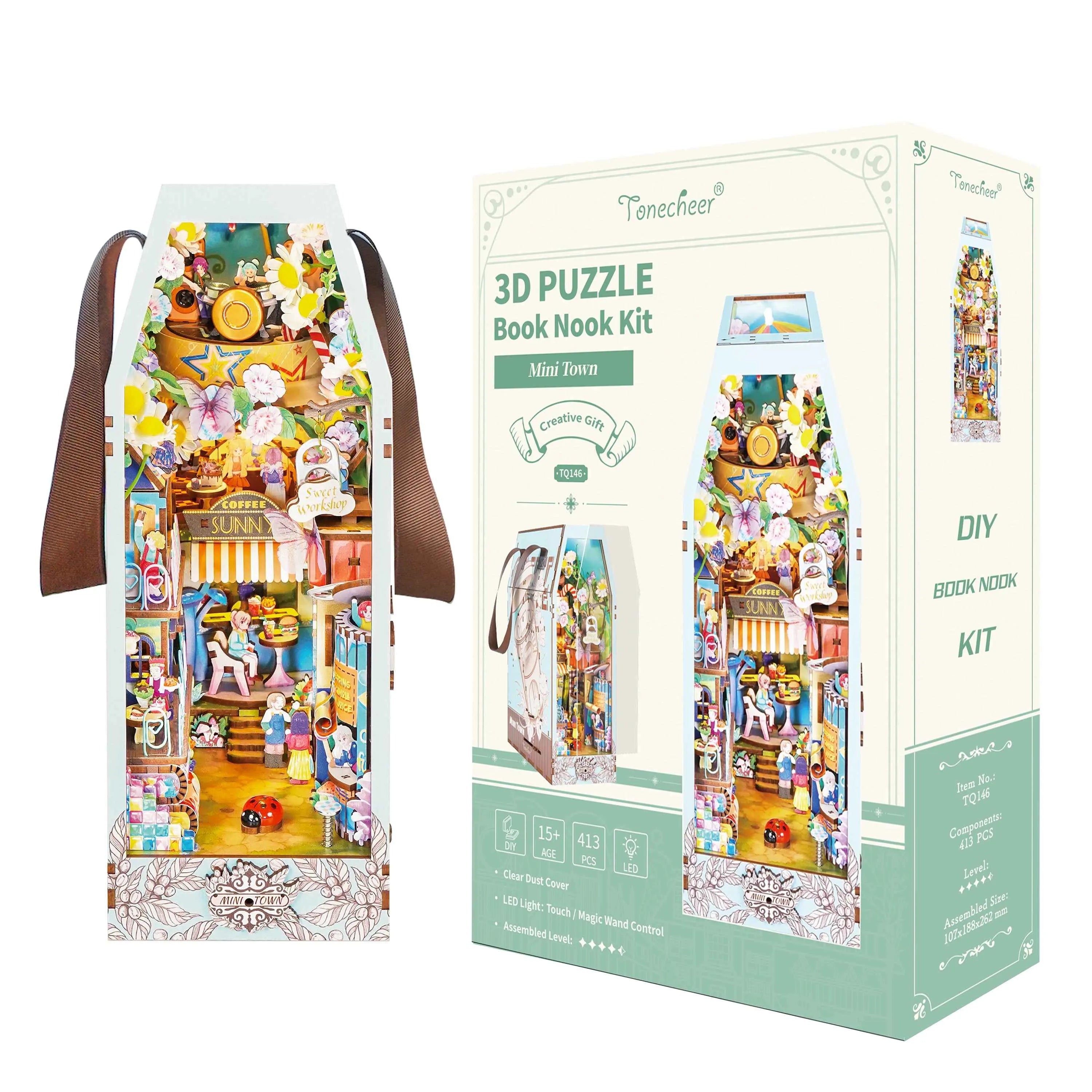 TONECHEER 3D Wooden Puzzle DIY Book Nook Kit (Mini Town) – Tonecheer