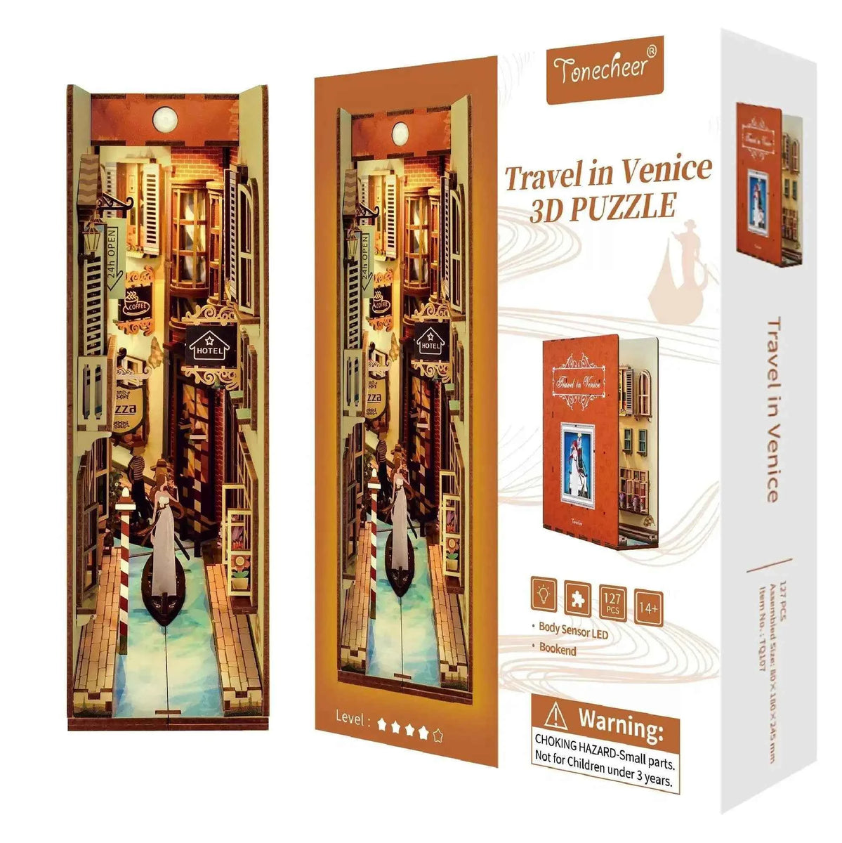 TONECHEER 3D Wooden Puzzle DIY Book Nook Kit (Travel in Venice