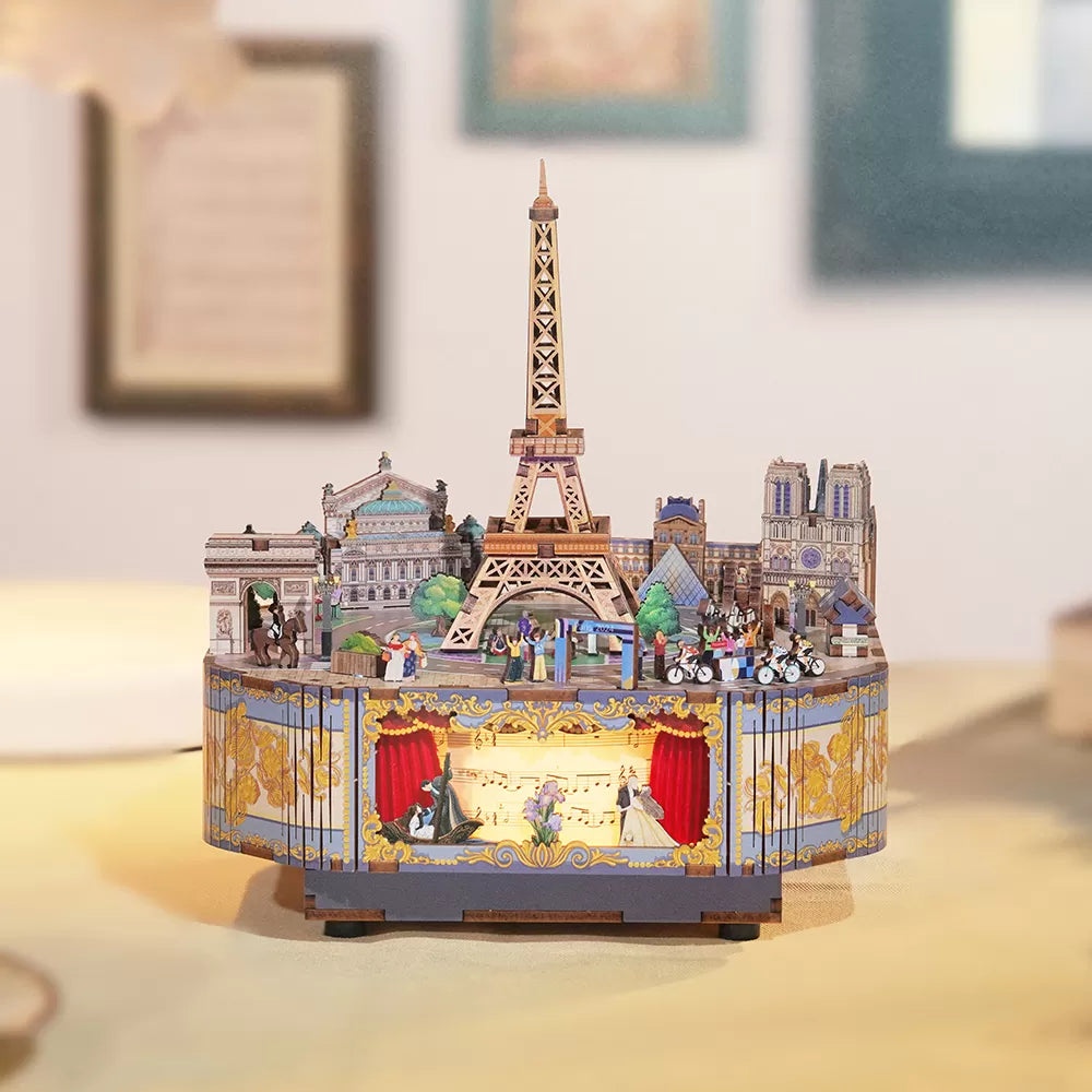Cheering for the Paris Olympics! Tonecheer New Arrivals 3D Creative Musical Puzzle DIY Rotating Music Box Kit (Romantic Paris)!!!