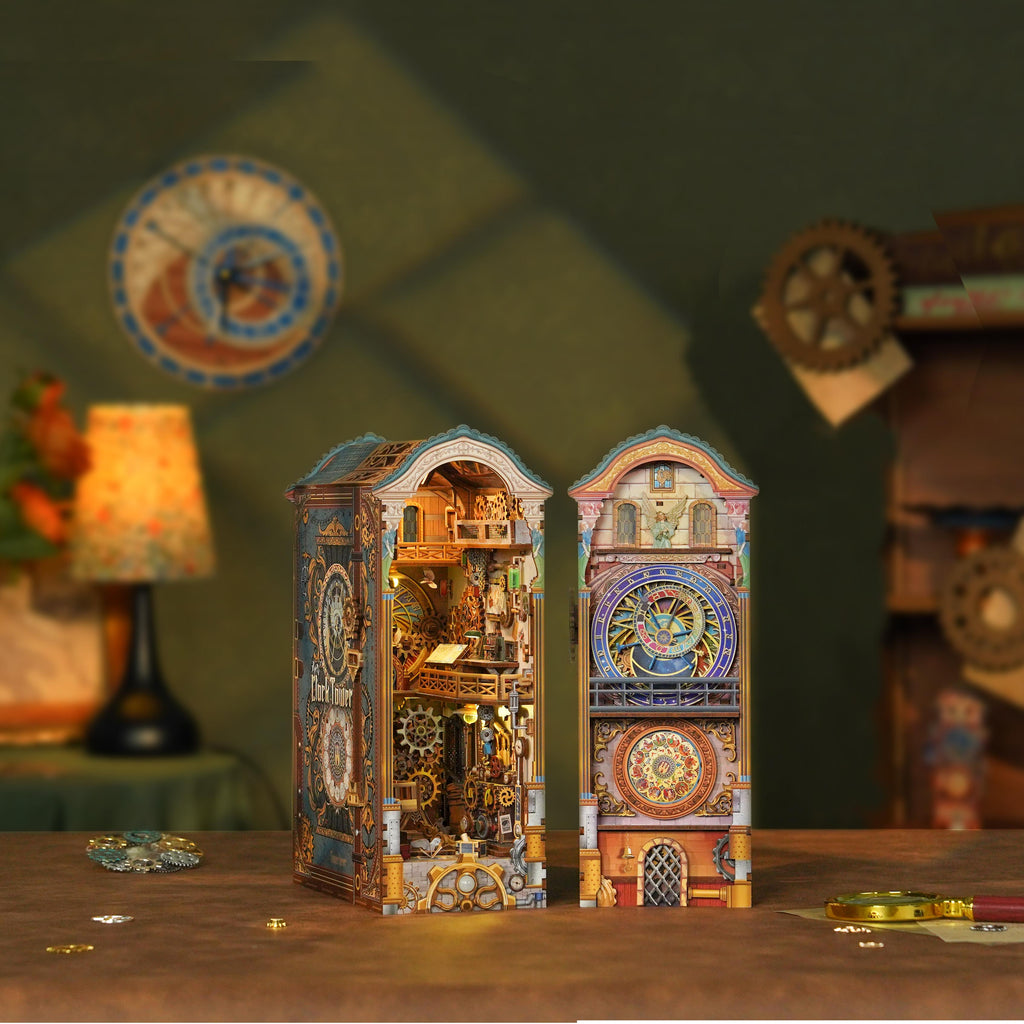 Clock Tower Book Nook – Mechanical Gear Design, Dual-Sided Gothic Beauty