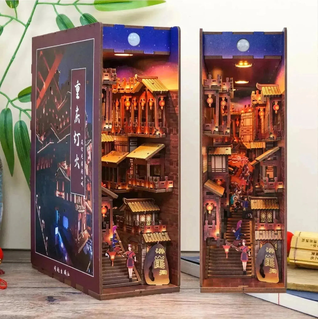 "Chongqing Lights Book Nook: A Miniature Hongya Cave for Your Bookshelf"