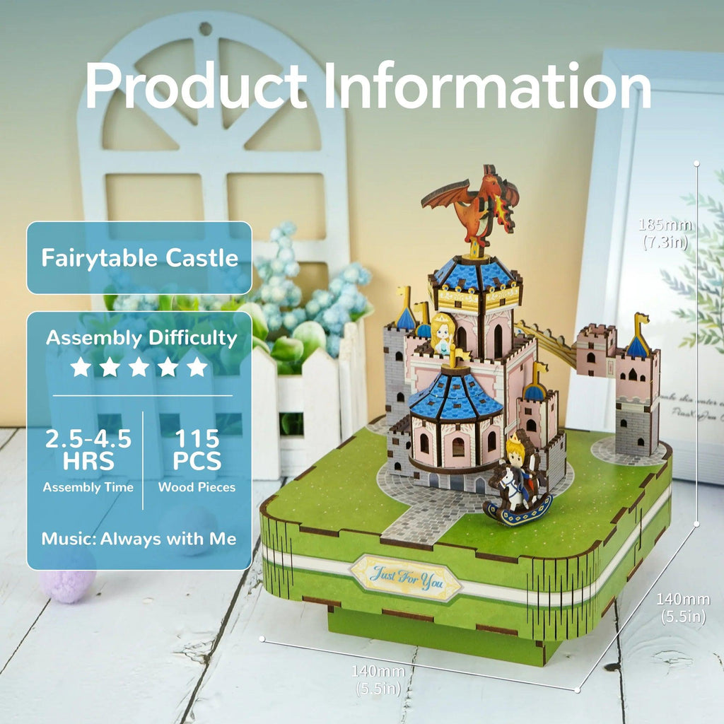 TONECHEER 3D Creative Musical Puzzle DIY Rotating Music Box Kit (Fairytable Castle)