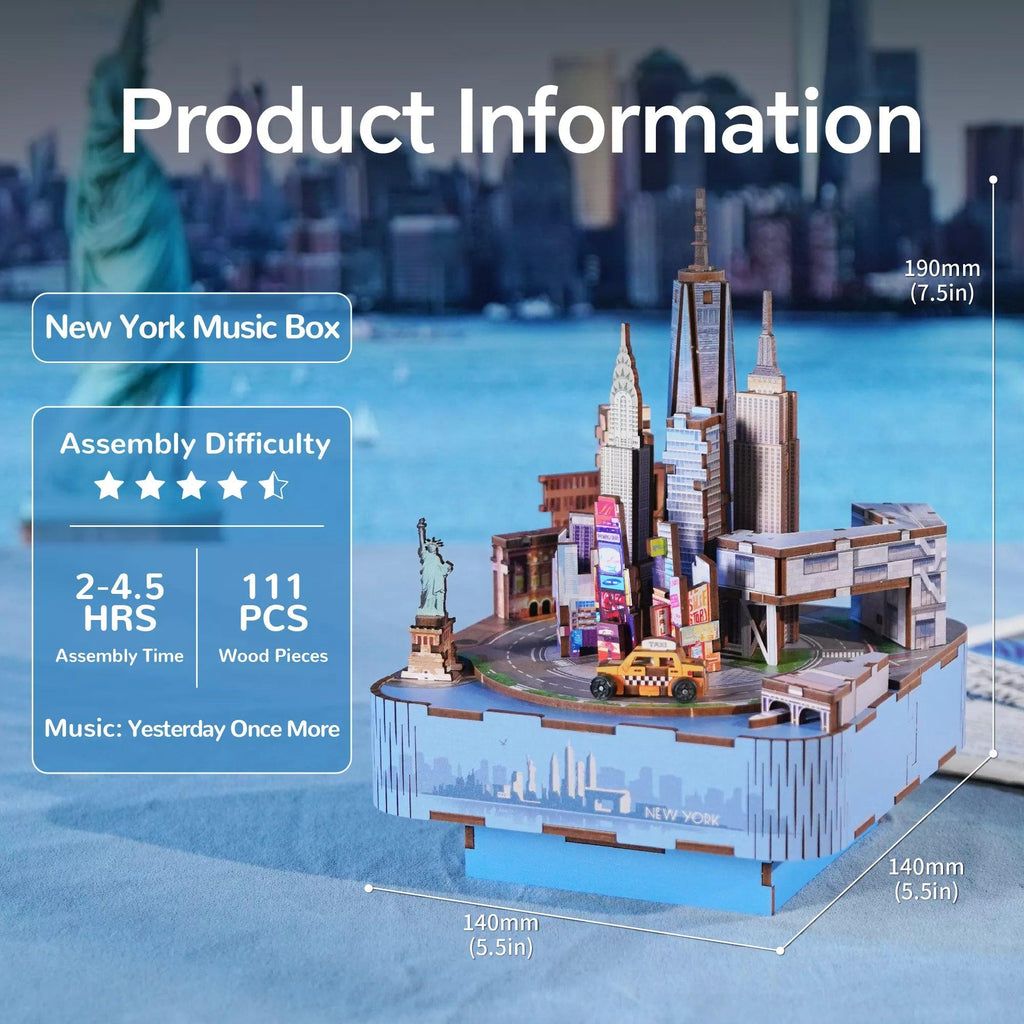 TONECHEER 3D Creative Musical Puzzle DIY Rotating Music Box Kit (New York)
