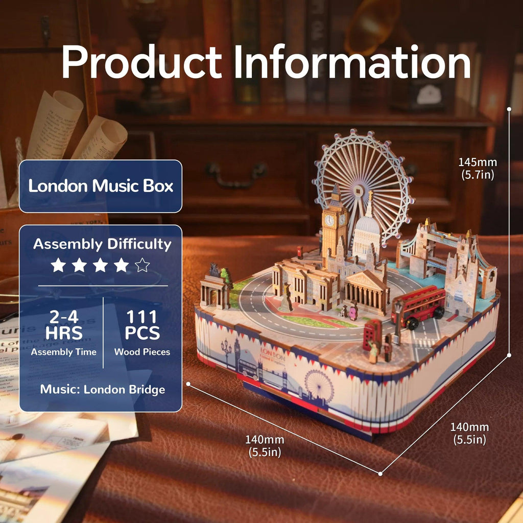 TONECHEER 3D Creative Musical Puzzle DIY Rotating Music Box Kit (London)