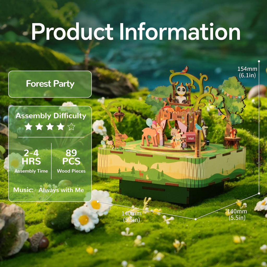 TONECHEER 3D Creative Musical Puzzle DIY Rotating Music Box Kit (Forest party)