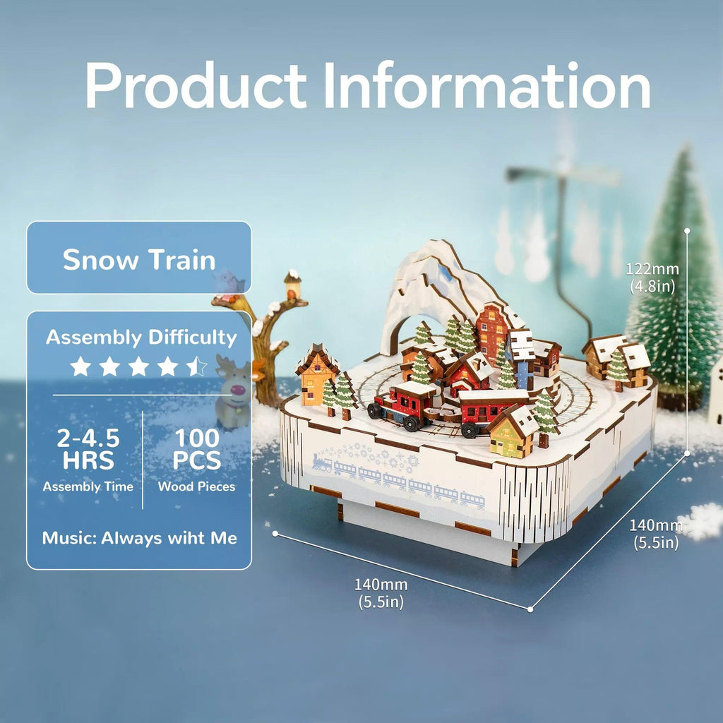 TONECHEER 3D Creative Musical Puzzle DIY Rotating Music Box Kit (Snow Train)