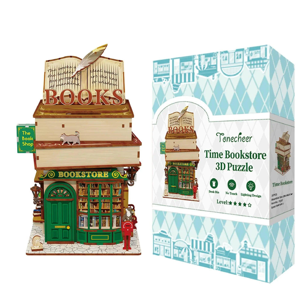 TONECHEER 3D Puzzle Box Miniature DIY Desktop Storage Kit (Time Bookstore)