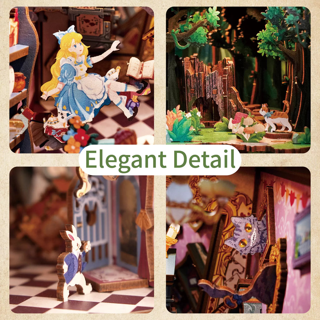 TONECHEER 3D Wooden Puzzle DIY Book Nook Kit (Alice in Wonderland) Elegant Detail
