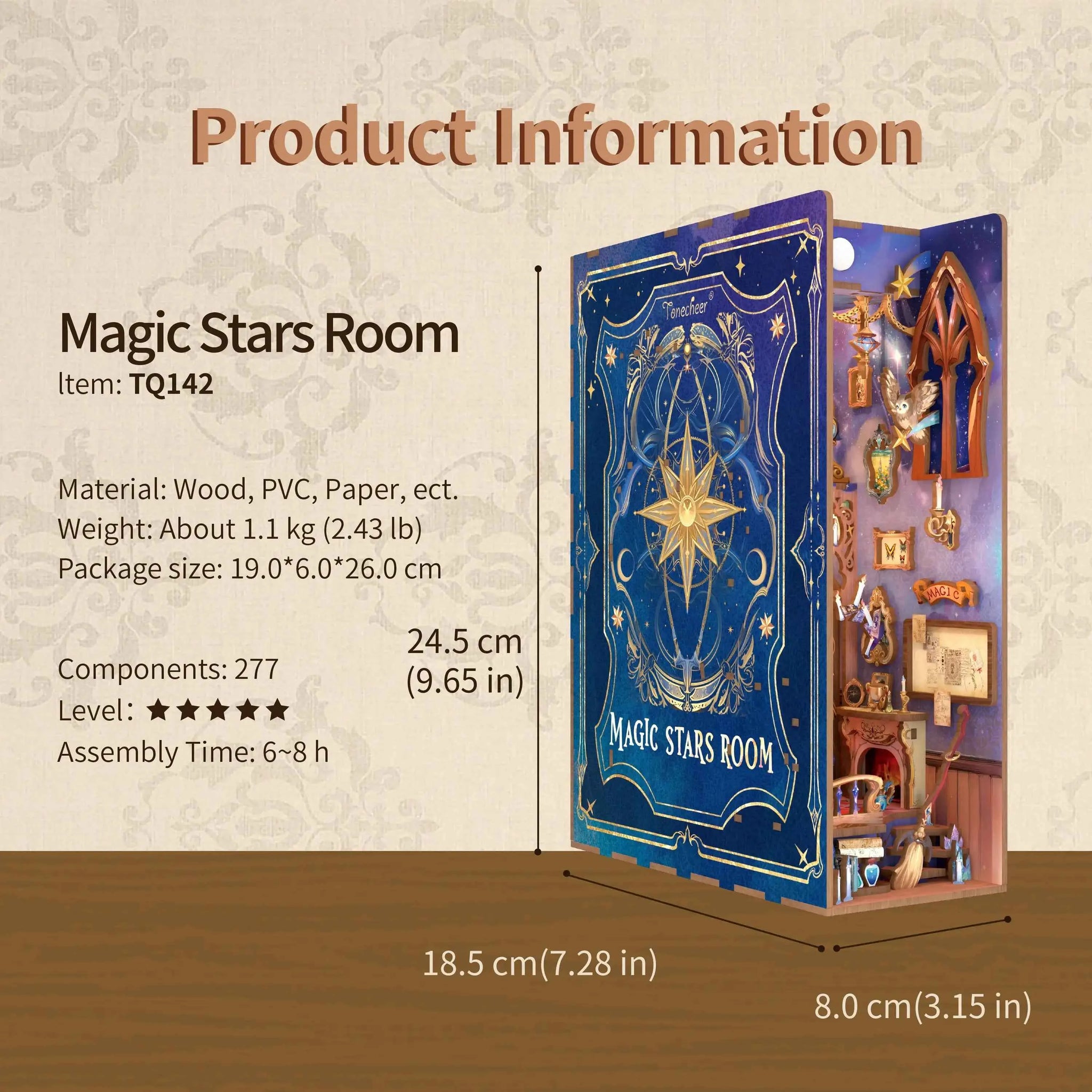TONECHEER 3D Wooden Puzzle DIY Book Nook Kit (Magic Stars Room