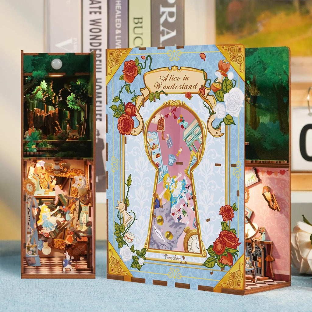 TONECHEER 3D Wooden Puzzle DIY Book Nook Kit (Alice in Wonderland)