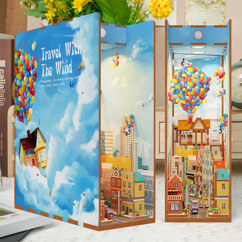 TONECHEER 3D Wooden Puzzle DIY Book Nook Kit (Travel With The Wind)