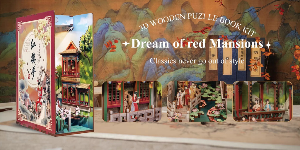 TONECHEER 3D Wooden Puzzle DIY Book Nook Kit (Dream of Red Mansions)