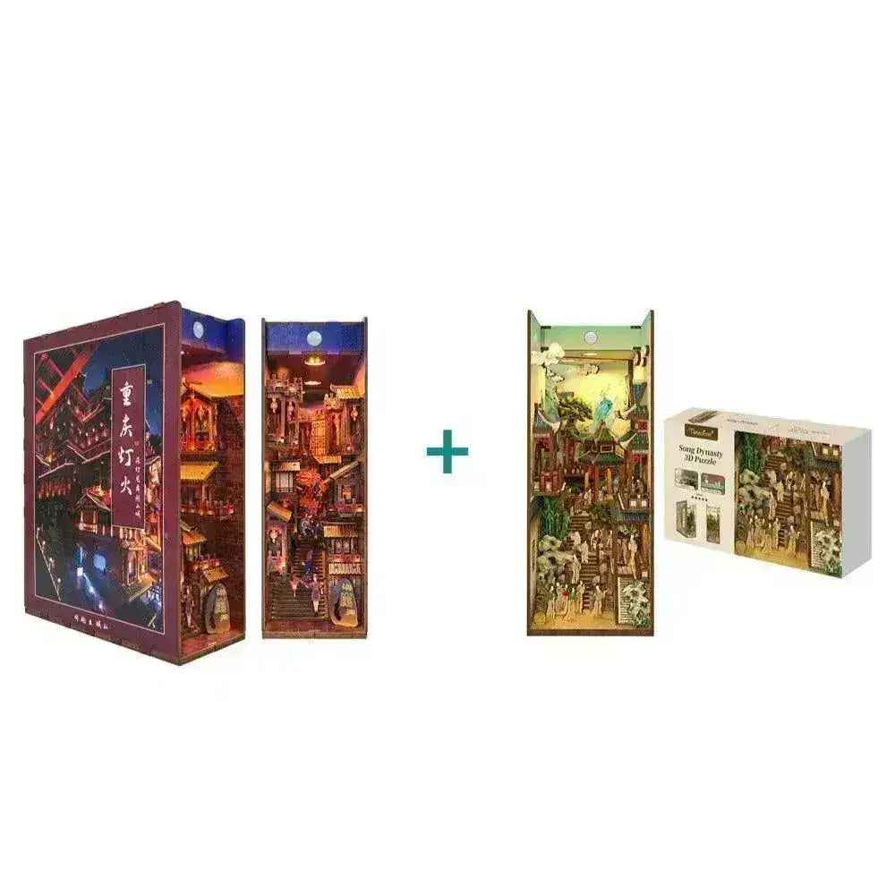 TONECHEER 3D Wooden Puzzle DIY Book Nook Kit (Lights in Chongqing)