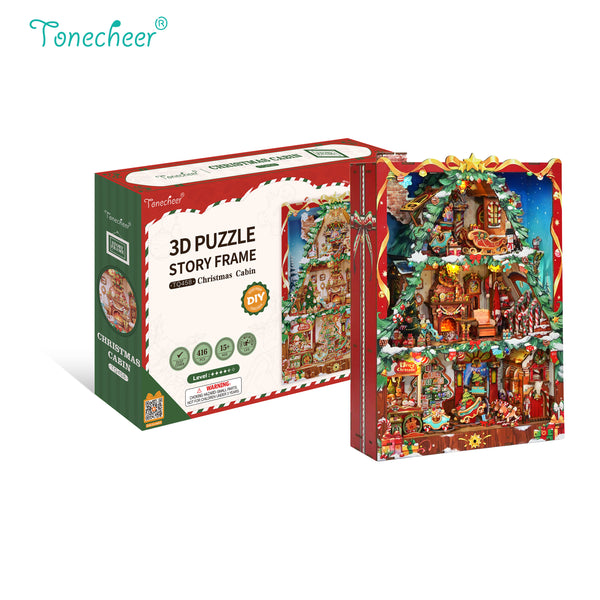 TONECHEER 3D Wooden Puzzle Story Frame (Christmas Cabin)