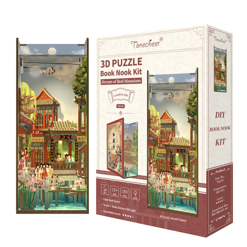 TONECHEER 3D Wooden Puzzle DIY Book Nook Kit (Dream of Red Mansions)