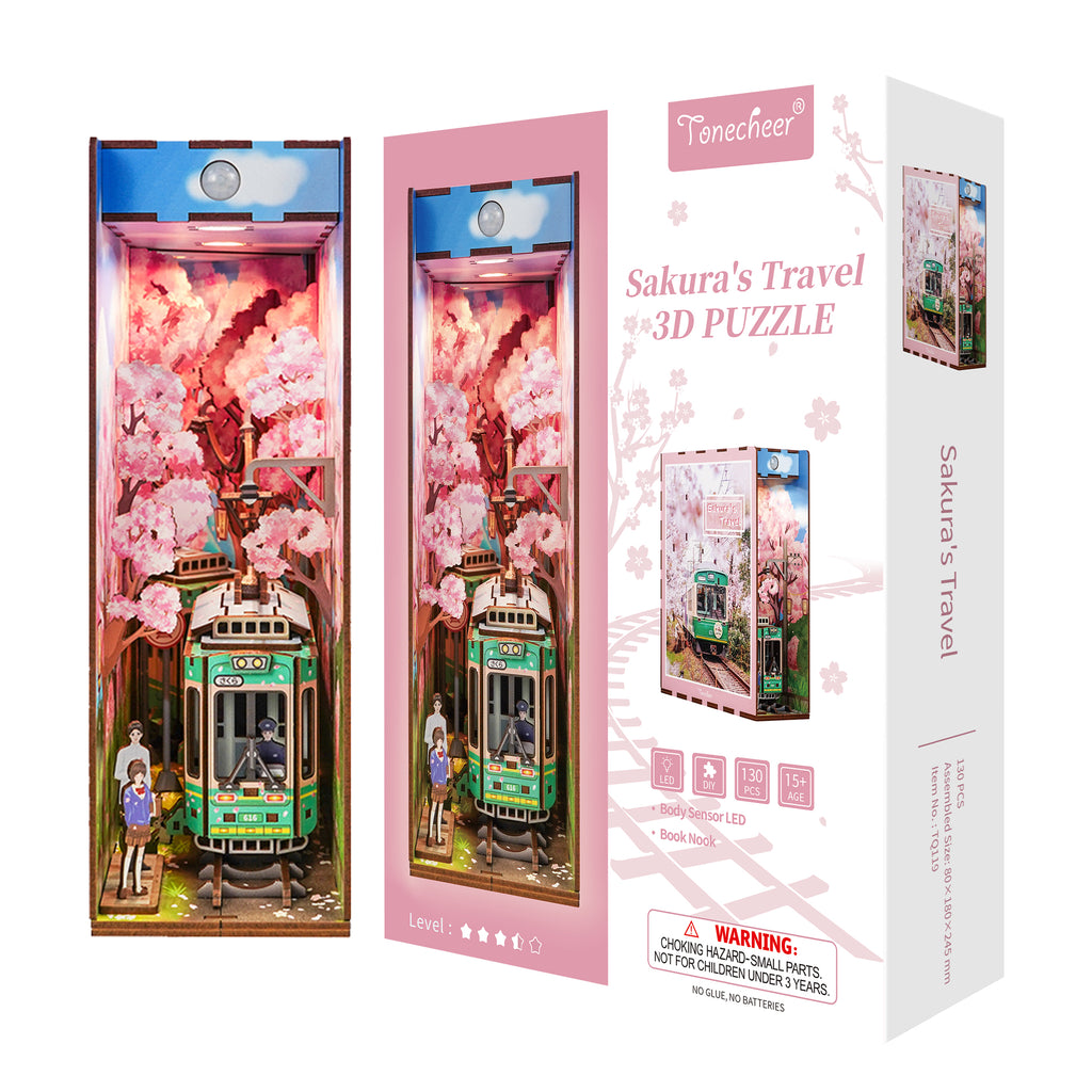 TONECHEER 3D Wooden Puzzle DIY Book Nook Kit (Sakura's Travel)