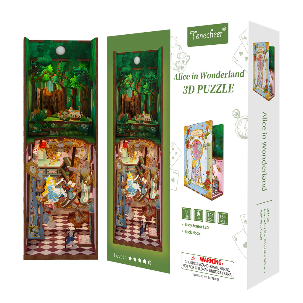TONECHEER 3D Wooden Puzzle DIY Book Nook Kit (Alice in Wonderland)