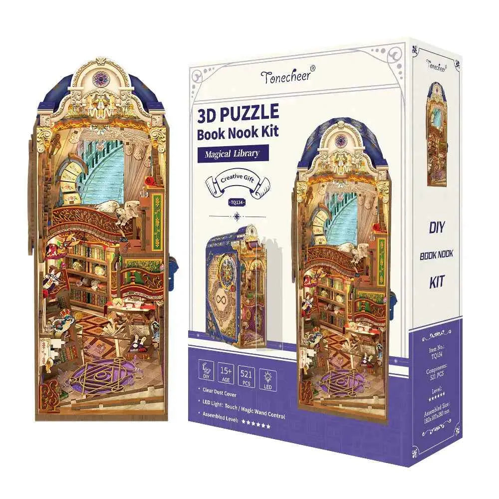 TONECHEER 3D Wooden Puzzle DIY Book Nook Kit (Magical Library)