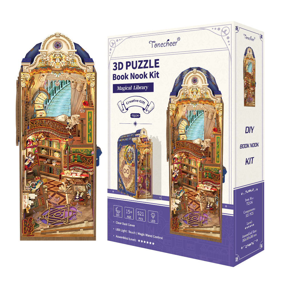 TONECHEER 3D Wooden Puzzle DIY Book Nook Kit (Magical Library)