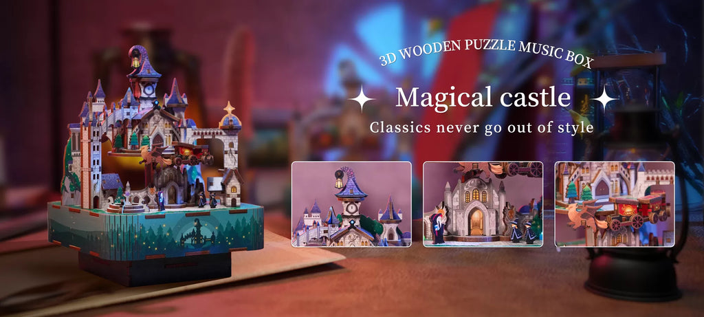 TONECHEER 3D Creative Musical Puzzle DIY Rotating Music Box Kit (Magical Castle)
