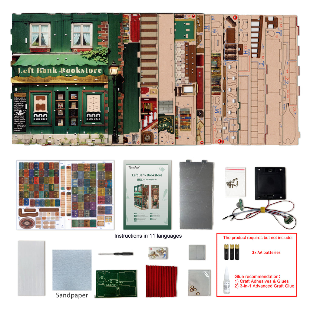 TONECHEER 3D Wooden Puzzle DIY Book Nook Kit (Left Bank Bookstore)