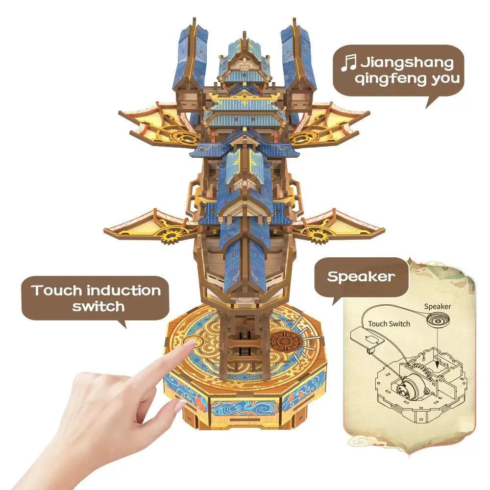 TONECHEER DIY 3D Mechanical Transmission Wooden Puzzle Kit (Wind Voyager) - Tonecheer