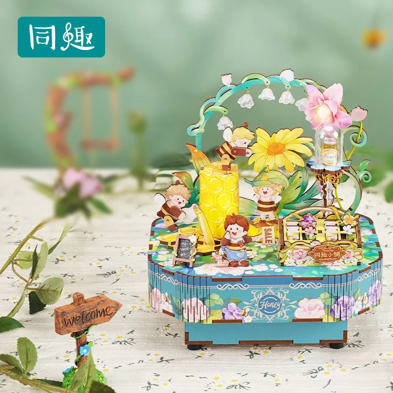 TONECHEER 3D Creative Musical Puzzle DIY Rotating Music Box Kit (Blossom Bee) - Tonecheer