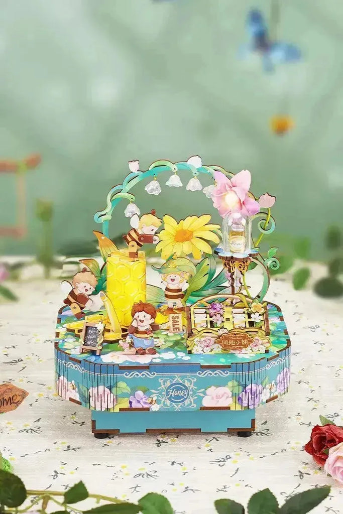 TONECHEER 3D Creative Musical Puzzle DIY Rotating Music Box Kit (Blossom Bee) - Tonecheer