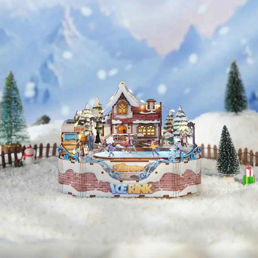 TONECHEER 3D Creative Musical Puzzle DIY Rotating Music Box Kit (Ice Rink)