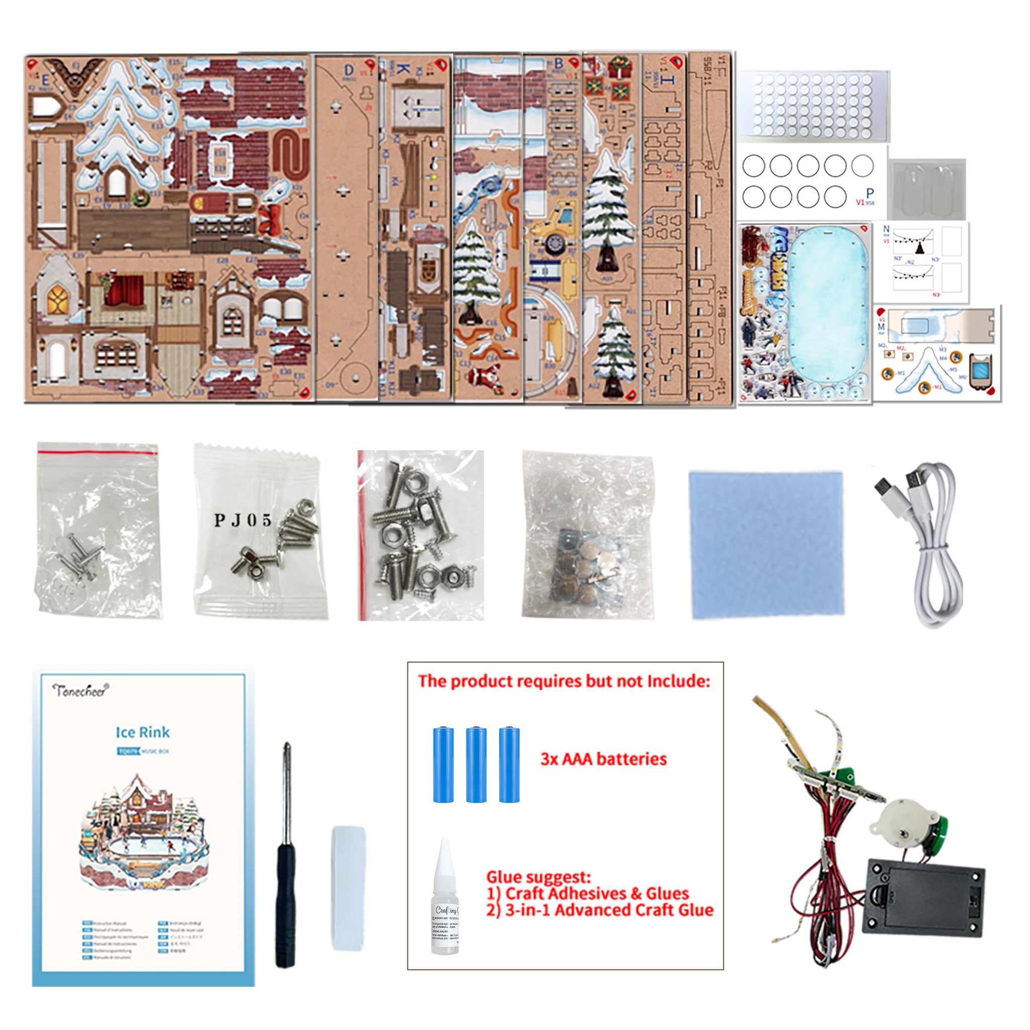 TONECHEER 3D Puzzle DIY Rotating Music Box Kit (IIce Rink) – Tonecheer