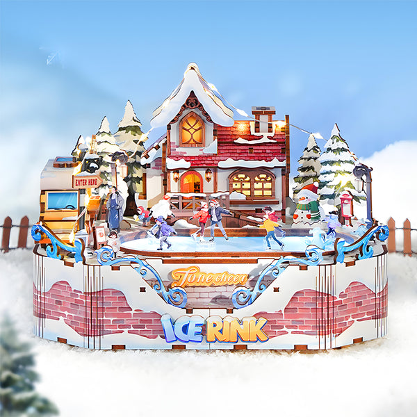 TONECHEER 3D Creative Musical Puzzle DIY Rotating Music Box Kit (Ice Rink)