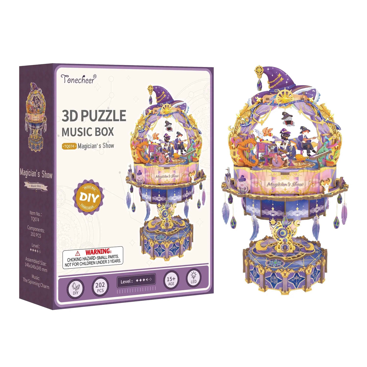 TONECHEER 3D Creative Musical Puzzle DIY Rotating Music Box Kit (Magician’s Show)