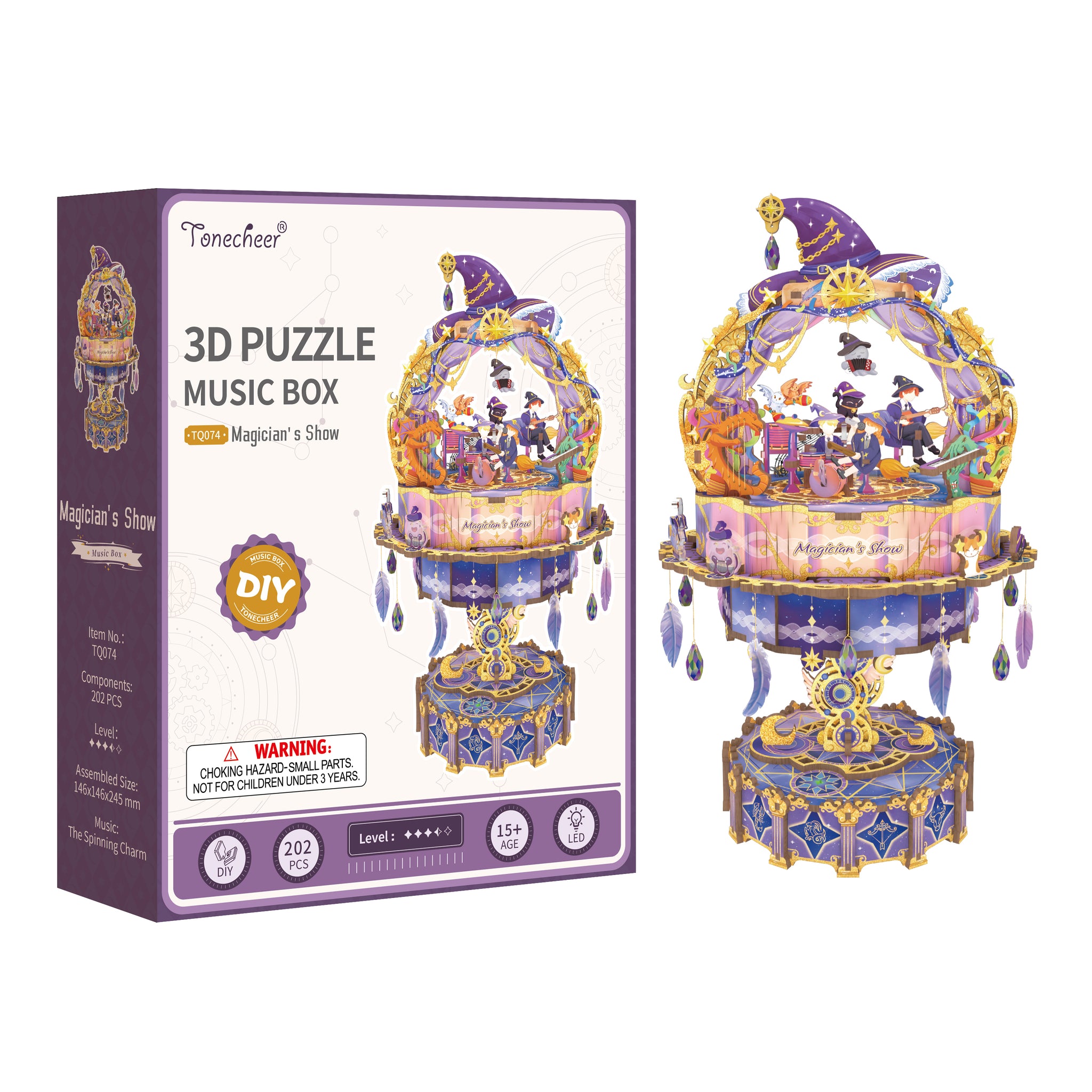 TONECHEER 3D Puzzle DIY Rotating Music Box Kit (Magician's Show