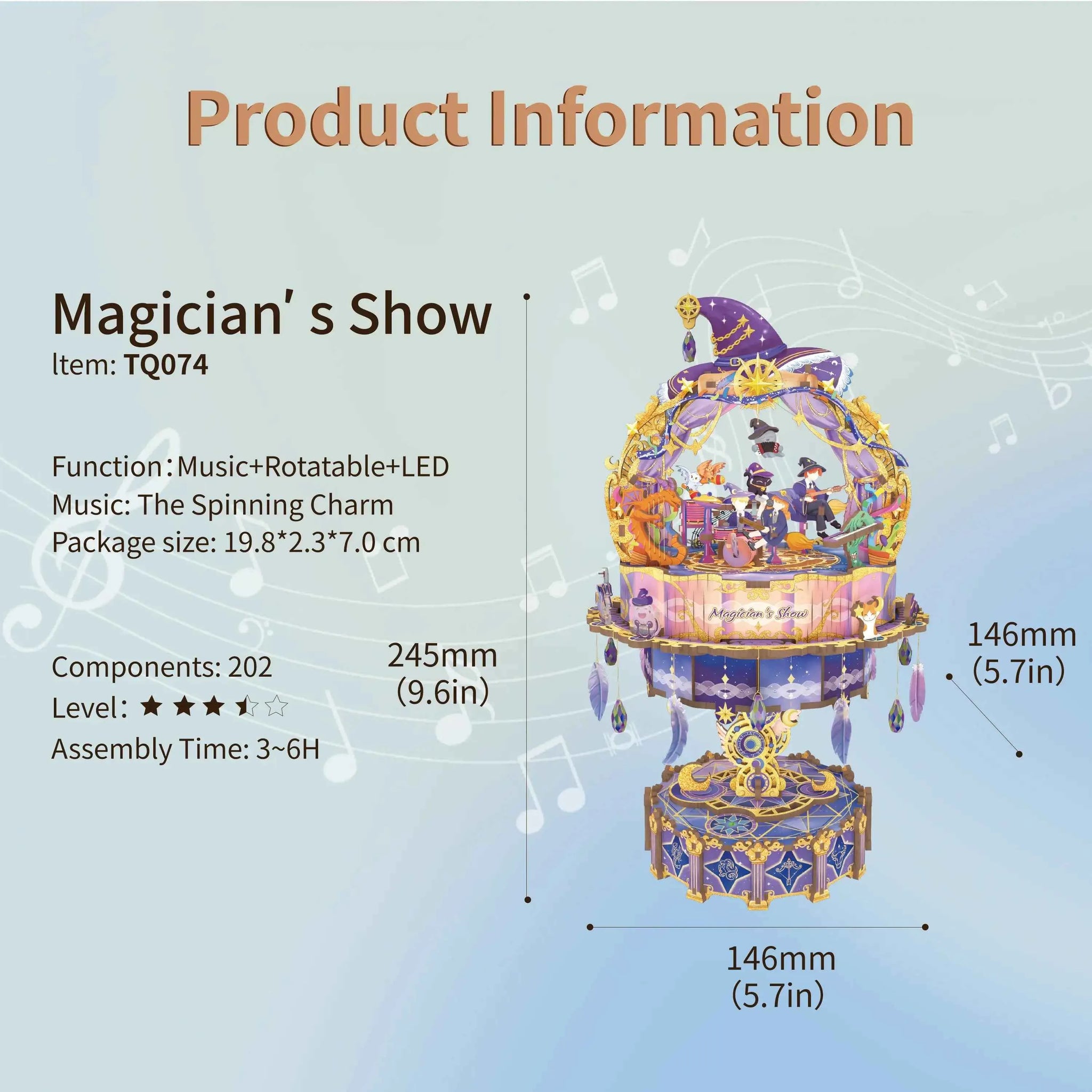 TONECHEER 3D Puzzle DIY Rotating Music Box Kit (Magician's Show