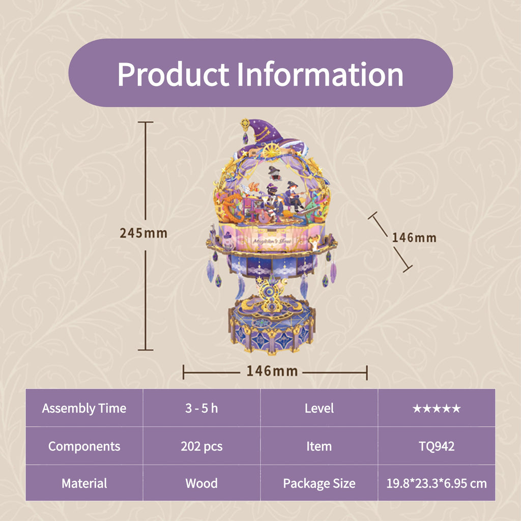 TONECHEER 3D Creative Musical Puzzle DIY Rotating Music Box Kit (Magician’s Show)