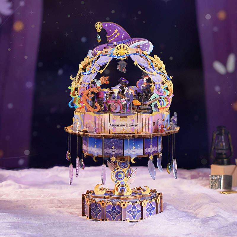 TONECHEER 3D Creative Musical Puzzle DIY Rotating Music Box Kit (Magician’s Show)