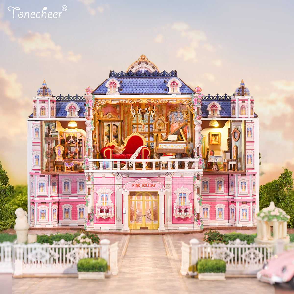 TONECHEER 3D Puzzle DIY Desktop Storage Kit   (Pink Holiday)