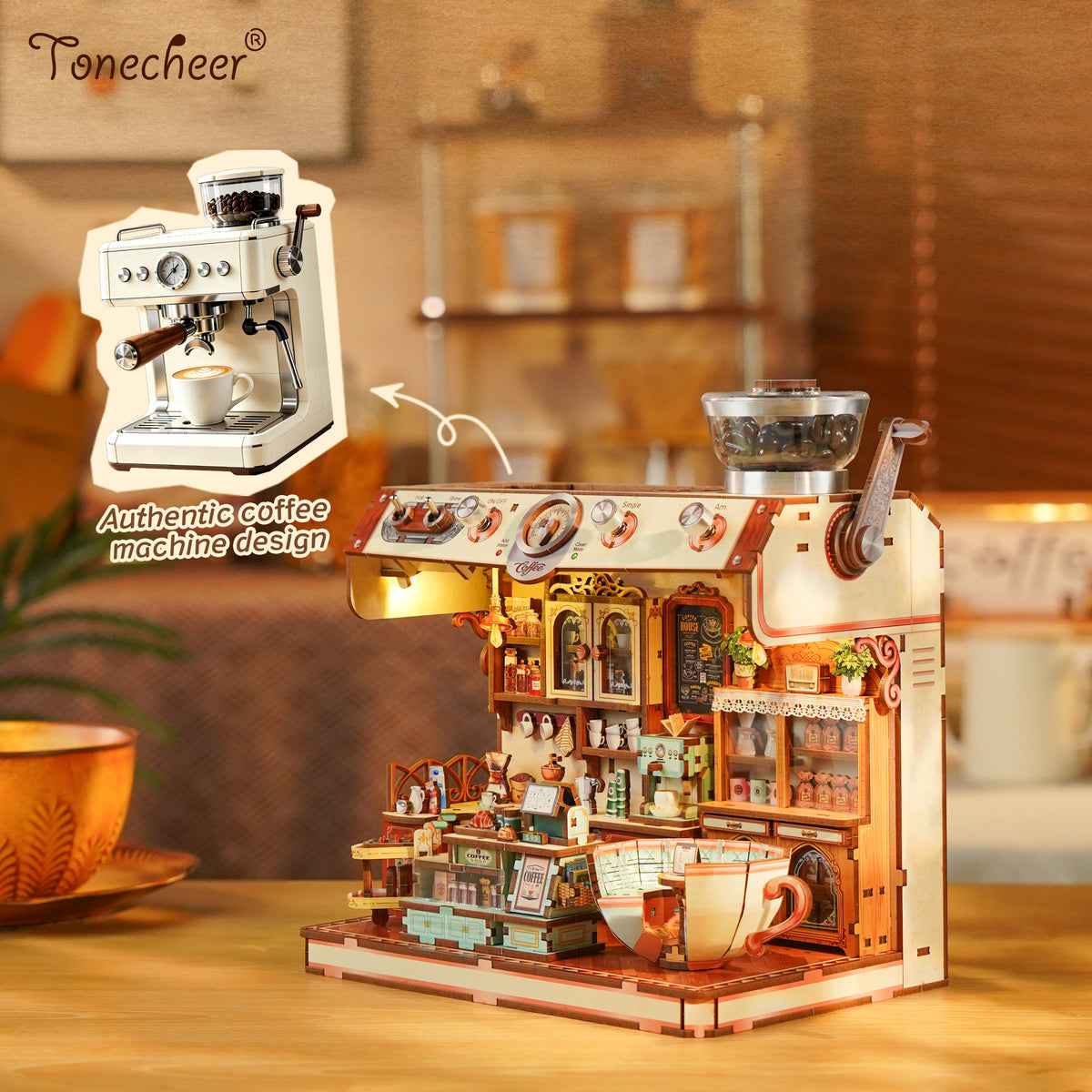 TONECHEER 3D Puzzle DIY Miniature House  (Mocha Café)