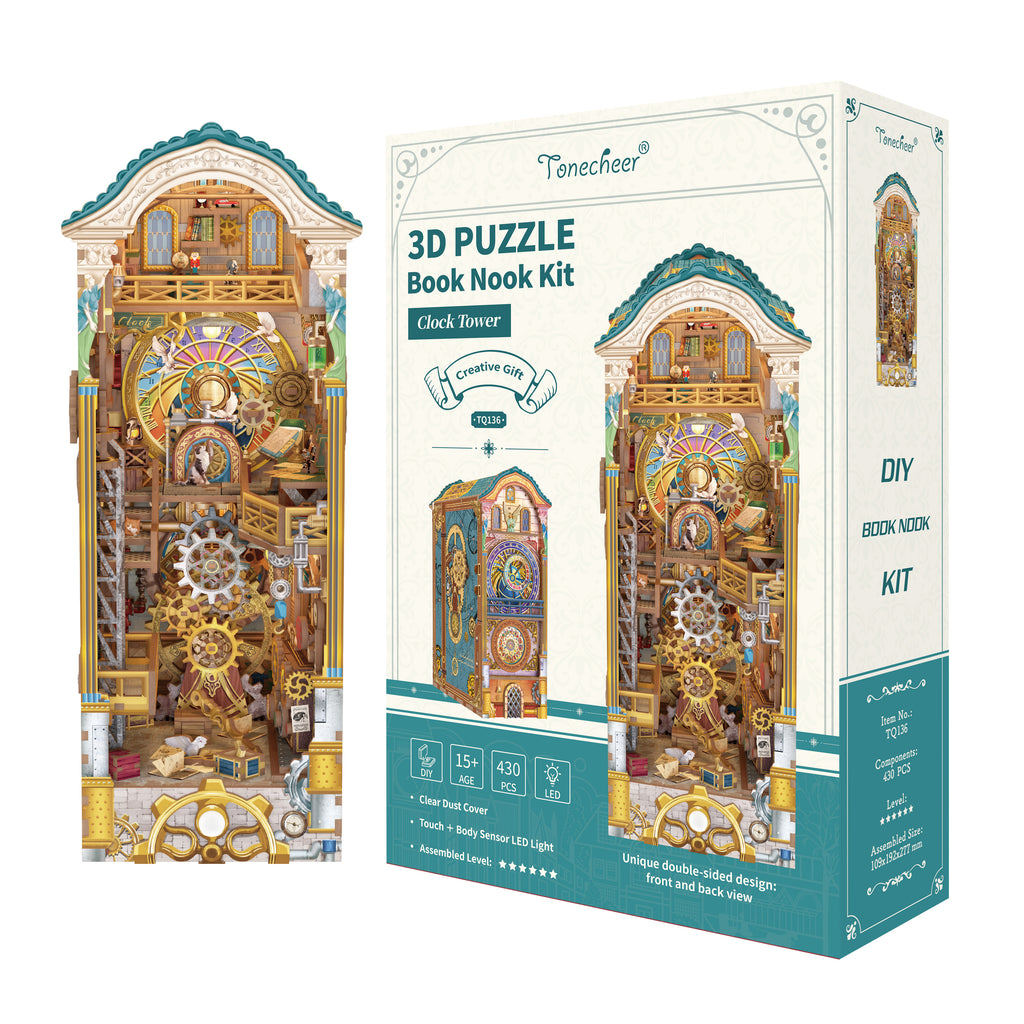TONECHEER 3D Wooden Puzzle DIY Book Nook Kit (Clock Tower)