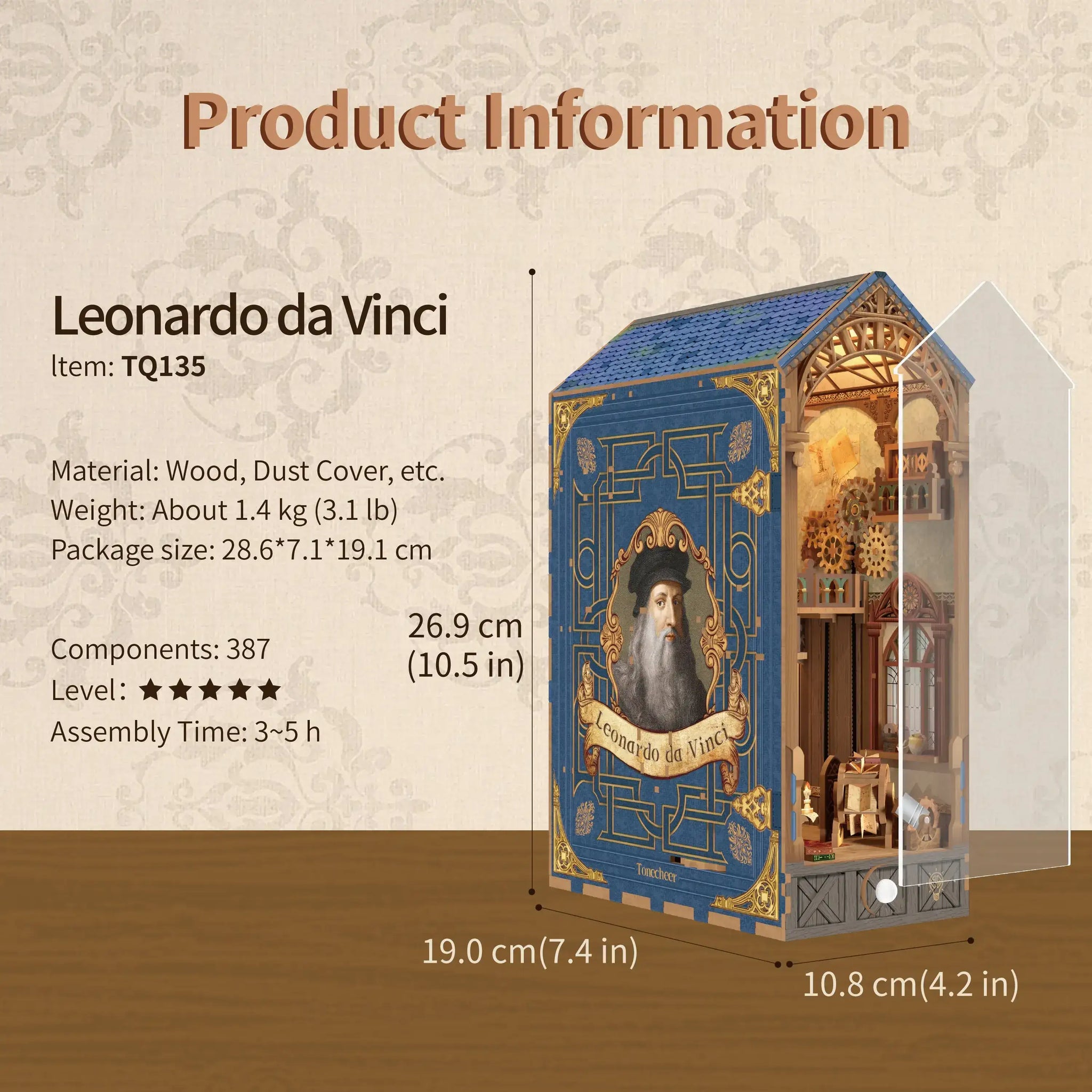 TONECHEER 3D Wooden Puzzle DIY Book Nook Kit (Leonardo Da Vinci