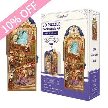 TONECHEER 3D Wooden Puzzle DIY Book Nook Kit (Magical Library)