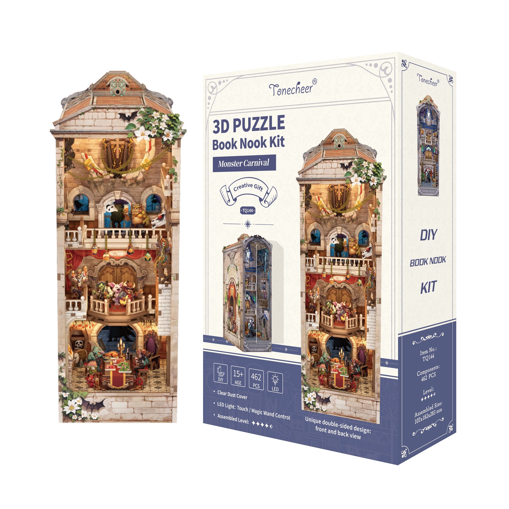 TONECHEER 3D Wooden Puzzle DIY Book Nook Kit (Monster Carnival)