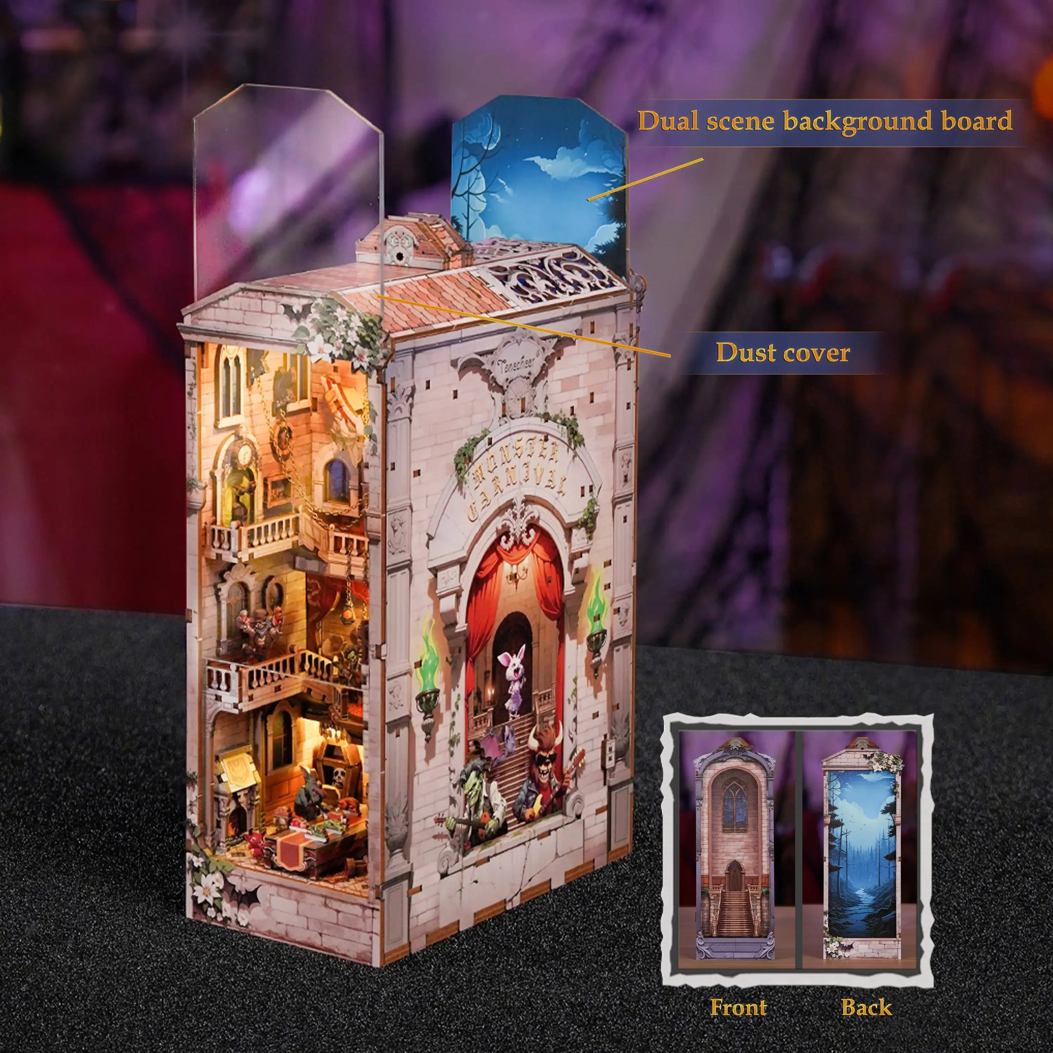 TONECHEER 3D Wooden Puzzle DIY Book Nook Kit (Monster Carnival