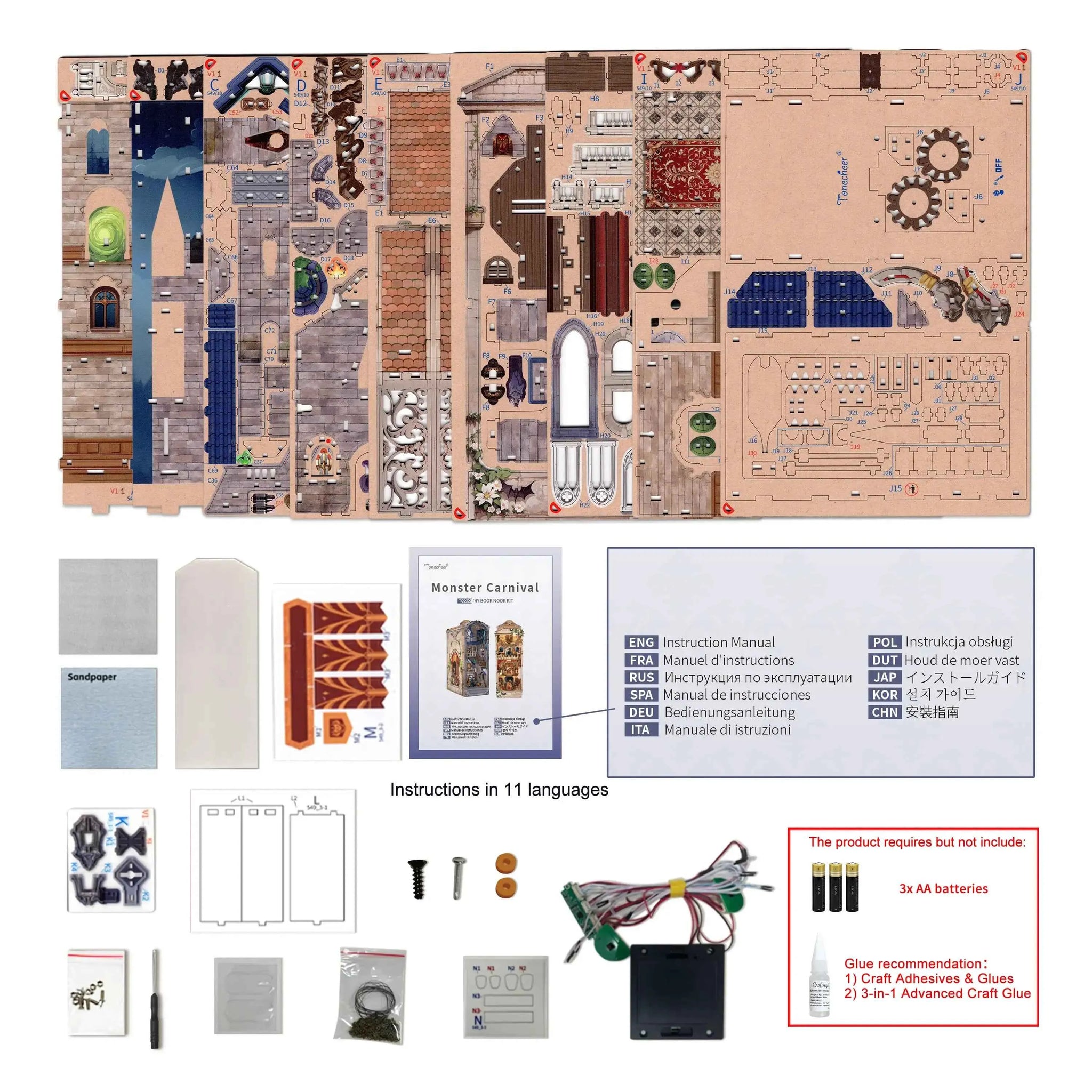 TONECHEER 3D Wooden Puzzle DIY Book Nook Kit (Monster Carnival