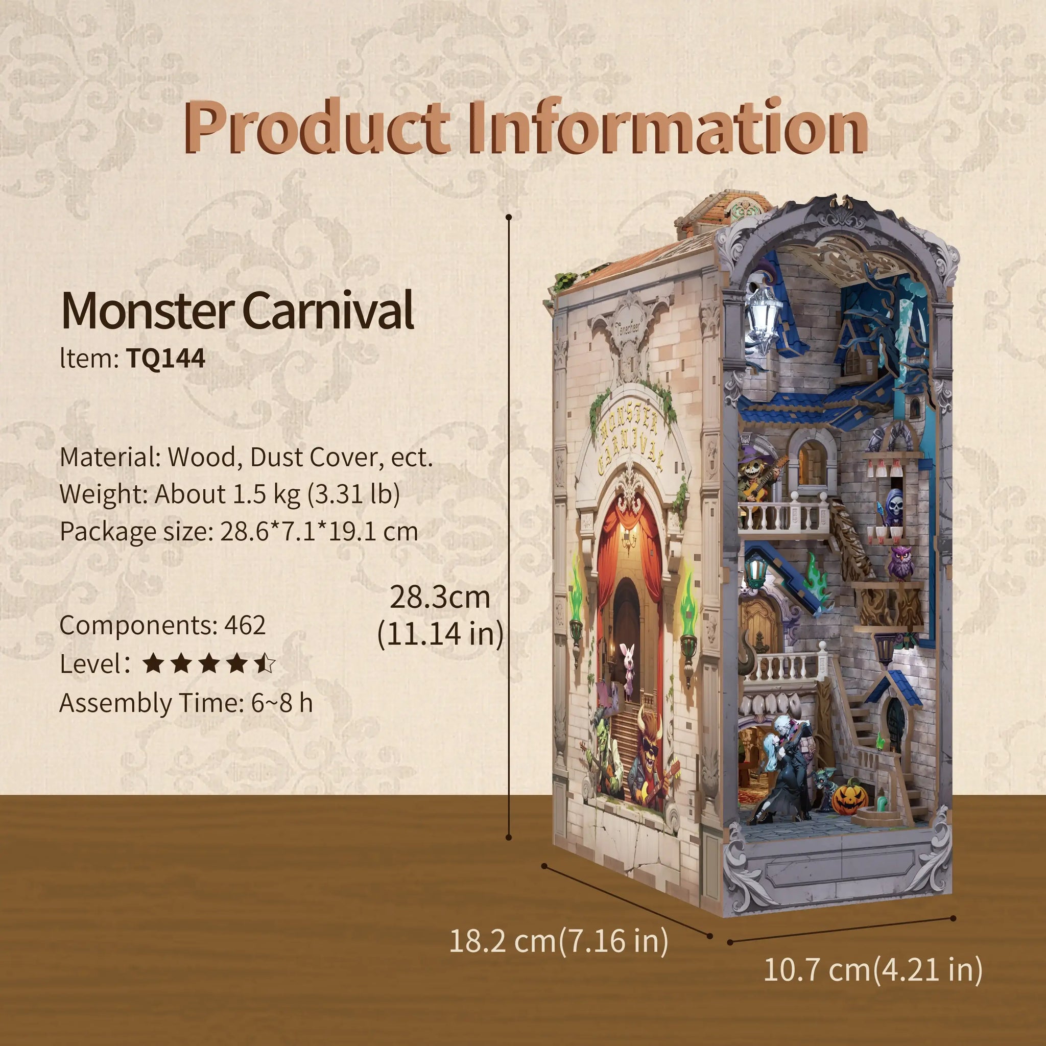 TONECHEER 3D Wooden Puzzle DIY Book Nook Kit (Monster Carnival