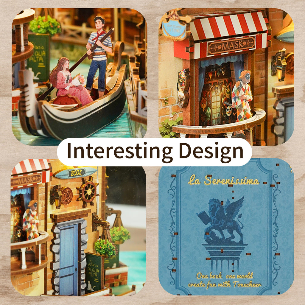 TONECHEER 3D Wooden Puzzle DIY Book Nook Kit (Venetian Dreams)