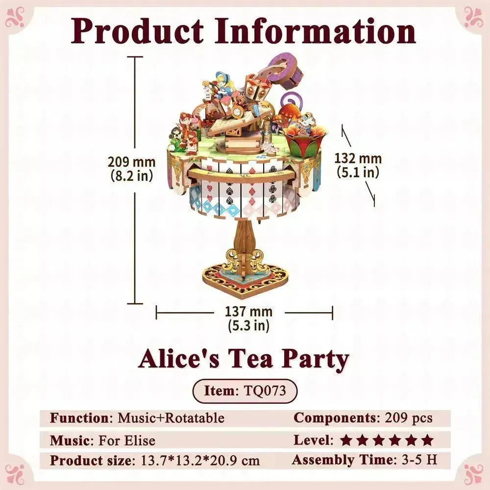 TONECHEER 3D Creative Musical Puzzle DIY Rotating Music Box Kit (Alice's Tea Party)