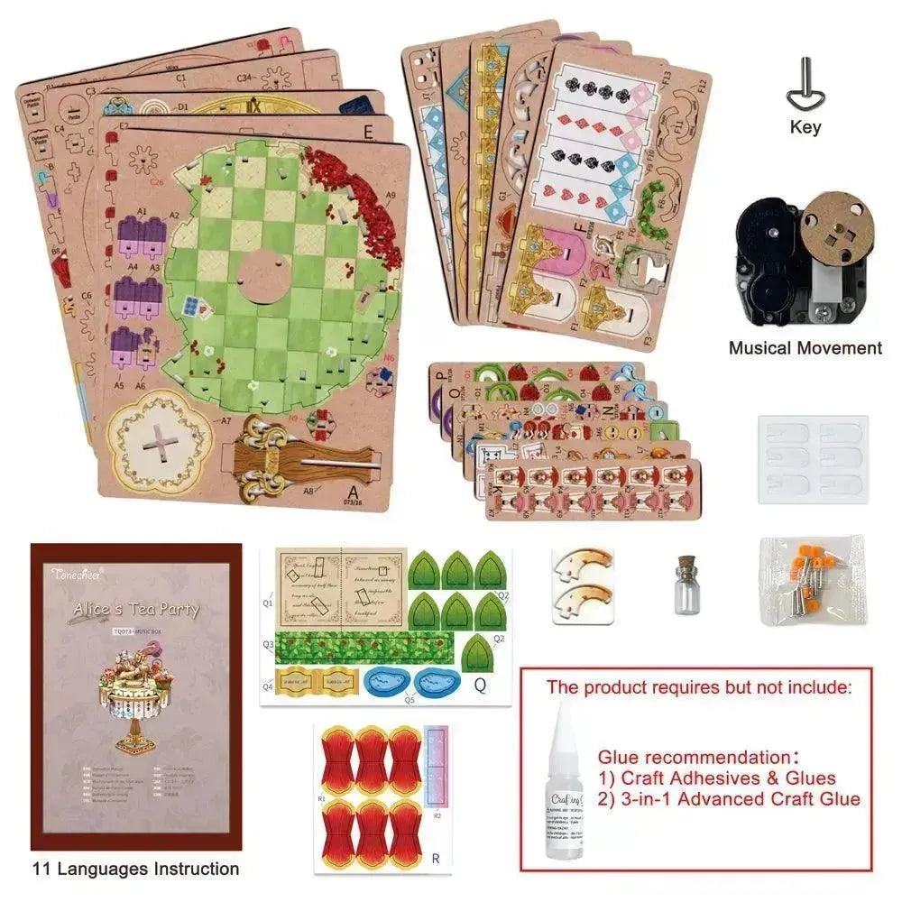 TONECHEER 3D Creative Musical Puzzle DIY Rotating Music Box Kit (Alice's Tea Party)